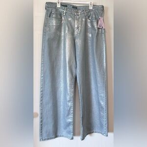 Wild Fable Women's High Rise Wide Silver Metallic Relaxed Baggy Jeans Size 16/R